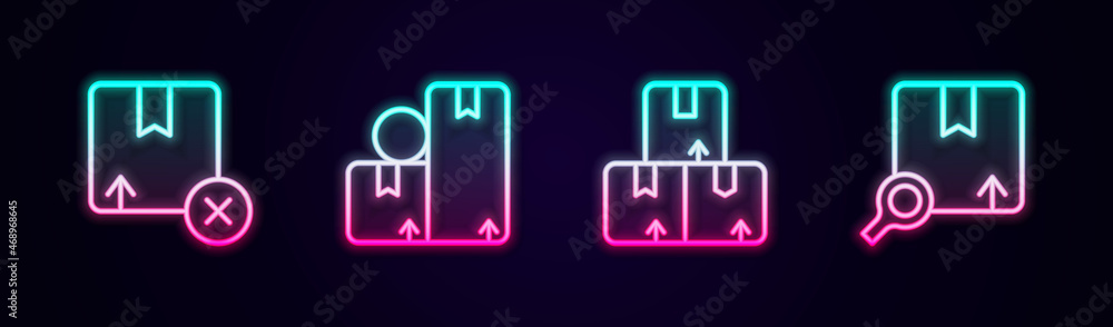 Set line Carton cardboard box, and Search package. Glowing neon icon. Vector Set line Carton cardboard box, and Search package. Glowing neon icon. Vector