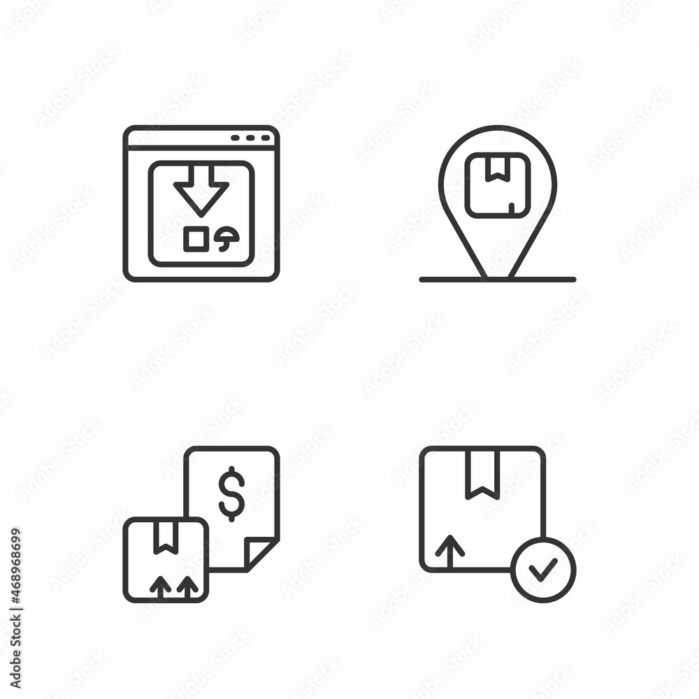 Set line Carton cardboard box, Waybill, Online app delivery tracking and Location with icon. Vector Set line Carton cardboard box, Waybill, Online app delivery tracking and Location with icon. Vector