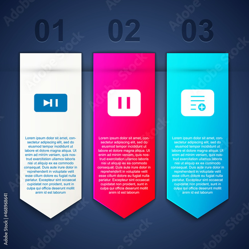 Set Pause button, and Add playlist. Business infographic template. Vector