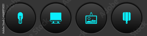 Set Light bulb, Smart Tv, Picture and Cutting board icon. Vector
