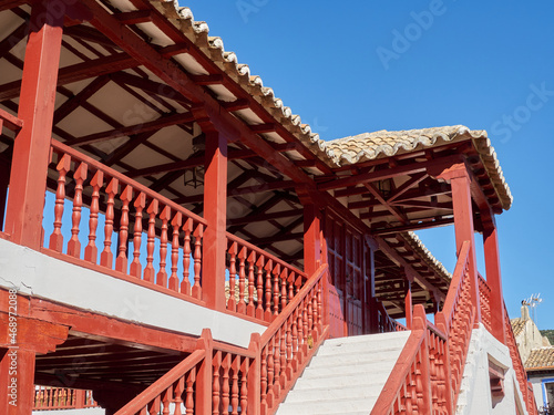 Plaza Mayor, also called Plaza de la Constitución, in Puerto Lapice,  a picturesque village famous for appearing in the novel Don Quixote. Ciudad Real province, Castilla La Mancha, Spain photo