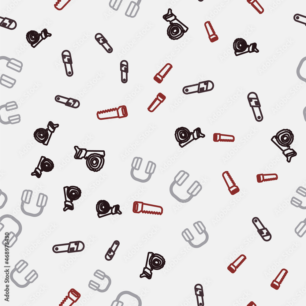 Set line Hand saw and log, Chainsaw, Headphones and on seamless pattern. Vector Set line Hand saw and log, Chainsaw, Headphones and on seamless pattern. Vector