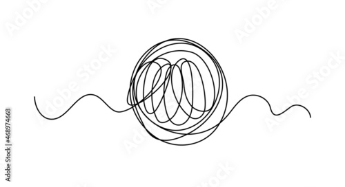 Tangle tangled thread. Doodle illustration of chaotic thread in a circle, scribble line. Yarn, twine in the ball. Hand drawn vector illustration.