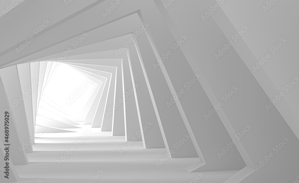 Minimal light abstract background and mock up for the presentation and exhibitions of products. Parametric arches in the walls in perspective with light at the end of the corridor 3d illustration Minimal light abstract background and mock up for the presentation and exhibitions of products. Parametric arches in the walls in perspective with light at the end of the corridor 3d illustration