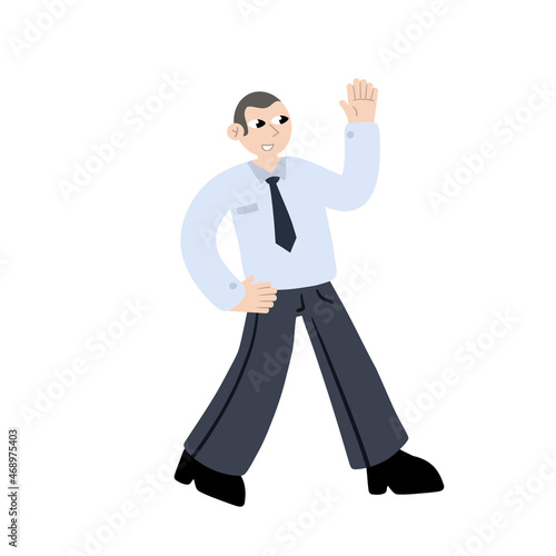 Business character. Man in shirt walk. Trendy flat cartoon illustration. Modern office worker