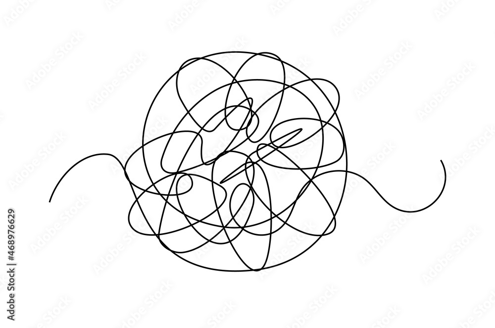Tangle tangled thread. Doodle illustration of chaotic thread in a