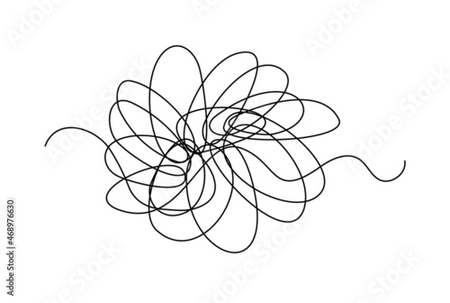 Tangle tangled thread. Doodle illustration of chaotic thread in a circle, scribble line. Yarn, twine in the ball. Hand drawn vector illustration.