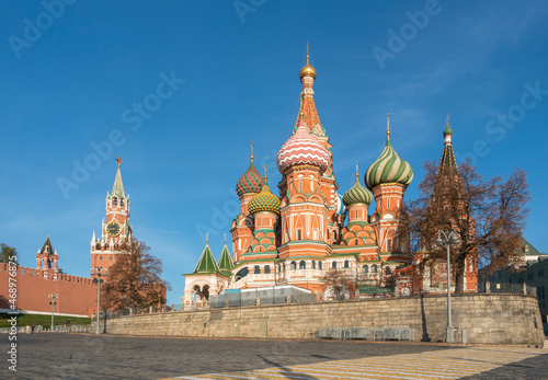 View of St. Basil's Cathedral in Moscow in the morning illumination