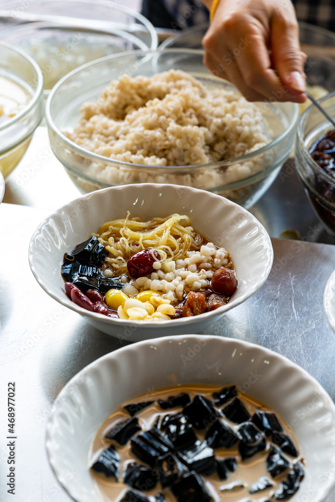Assorted Chinese Dessert with Sweet Egg Noodles Assorted Chinese Dessert with Sweet Egg Noodles