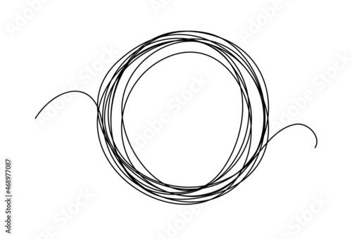 Tangle tangled thread. Doodle illustration of chaotic thread in a circle, scribble line. Yarn, twine in the ball. Hand drawn vector illustration.