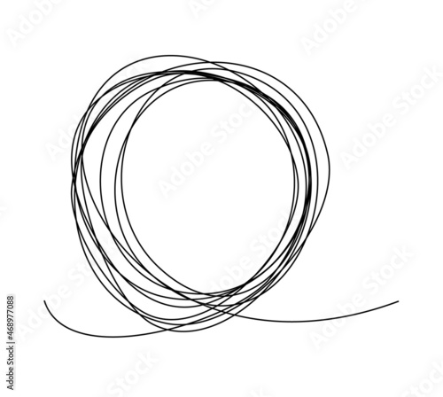 Tangle tangled thread. Doodle illustration of chaotic thread in a circle, scribble line. Yarn, twine in the ball. Hand drawn vector illustration.