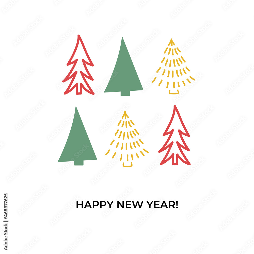 Merry Christmas and Happy New Year. Cartoon styled illustration.Vector design element.	
