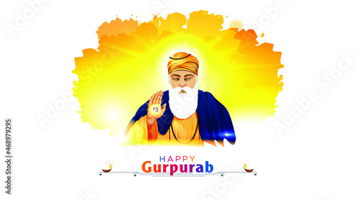 vector illustration of Guru Nanak dev for Indian festival Gurpurab prakash parv day celebration and Jayanti