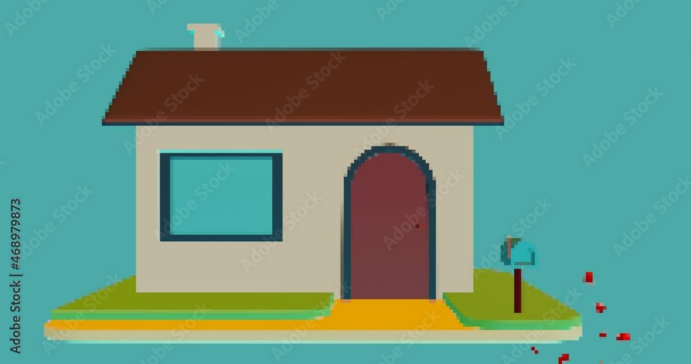 3d render with a house and a broken heart in pixel art style 3d render with a house and a broken heart in pixel art style