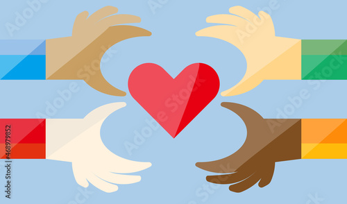 How diverse people create love together. Vector illustration of diversity.