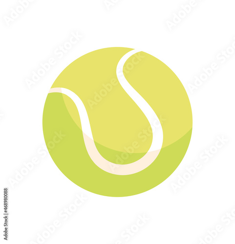 Simple tennis ball. Game set, sphere, circle. Graphic elements for website selling sporting goods. Active rest, healthy lifestyle. Button, sticker, poster, sport. Cartoon flat vector illustration