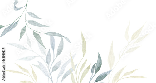 Delicate watercolor leaves  greenery for wedding  anniversary cards  invitations  congratulations. Decorative elements for design.