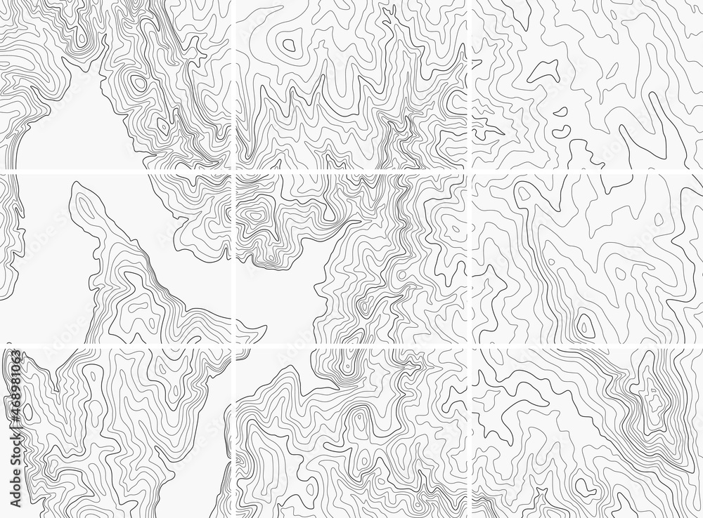 Fototapeta premium topographic map background set. contour maps on white background. cartography vector patterns