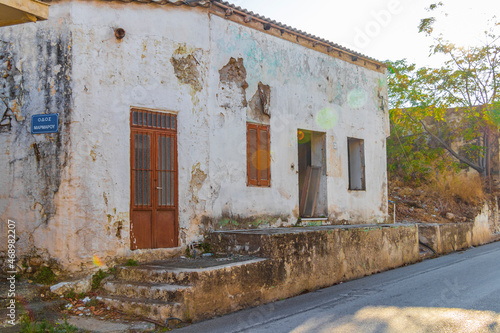 Old abandoned broken and dirty houses buildings Rhodes Greece. © arkadijschell