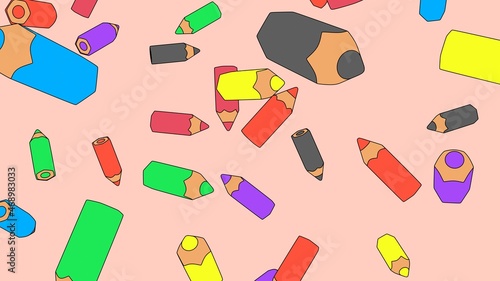 Toon style colored pencils on pale pink background. 3D illustration for background.