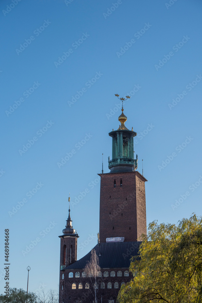 Towers of the Stockholm Town City Hall a colorful autumn day in Stockholm