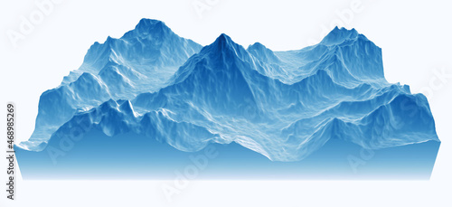 Satellite view of K2, relief mountains of the Himalayas. Rugged peak at 8,611m in the Karakorum range, the second highest in the world. 3d rendering photo