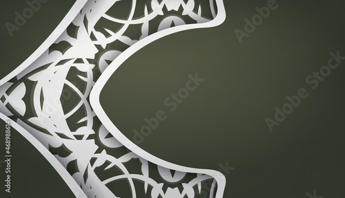 Dark green banner with mandala white ornament and place for logo or text