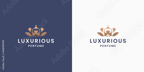 perfume with nature concept combination logo design inspiration