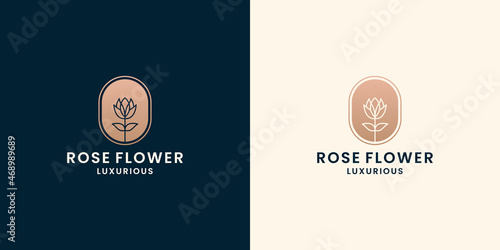 luxury rose flower logo design with golden color