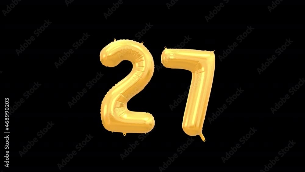 Helium Gold Balloon with Number - 27. Loop Animation with Alpha Channel Prores 4444. Helium Gold Balloon with Number - 27. Loop Animation with Alpha Channel Prores 4444.