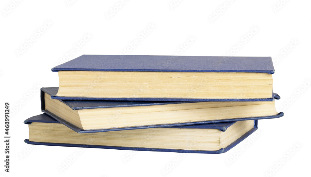 Stack of old bookswith blue cover isolated on white Stack of old bookswith blue cover isolated on white