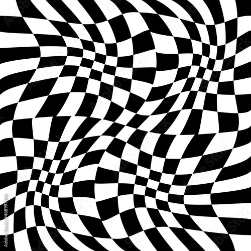 Chess pattern from black and white cells. A twisted chessboard can be repeated and become an endless canvas.