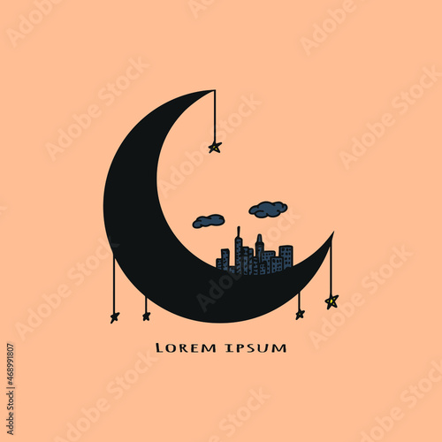 moon and city logo concept, editable vector file for all of your graphic needs.