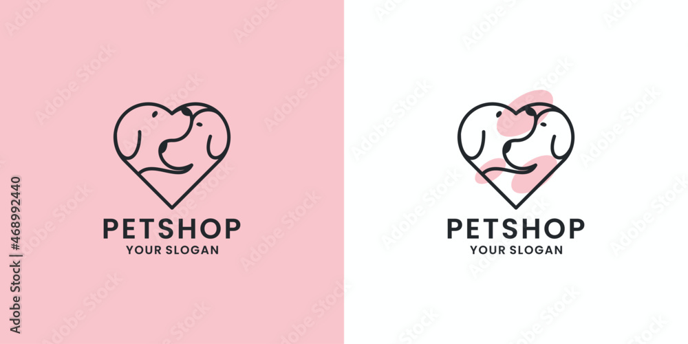 pet shop, pet care logo design dog combine with dog head