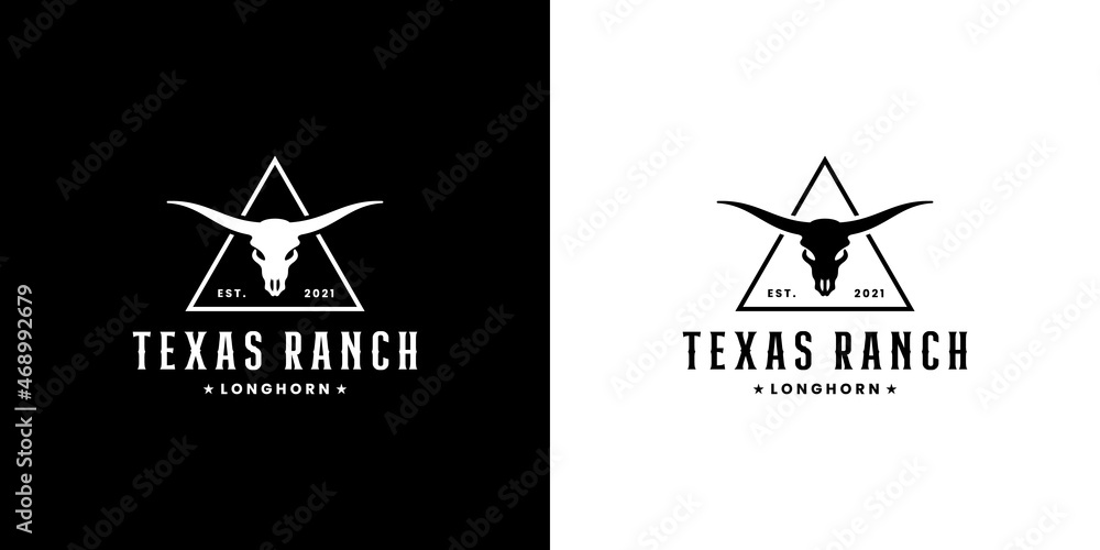 vintage texas ranch logo design with longhorn - obrazy, fototapety, plakaty 