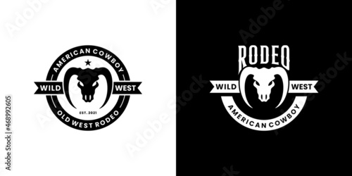 badge wild west logo design with buffalo head