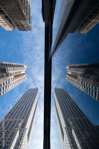 Nyc skyscrapers street photography looking up, with wide angle perspective photo