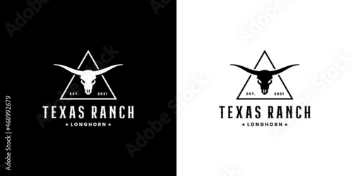 vintage texas ranch logo design with longhorn