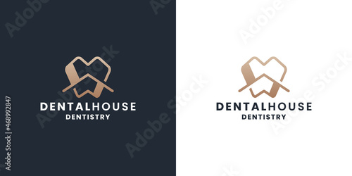 dental house, dentistry logo design with golden color