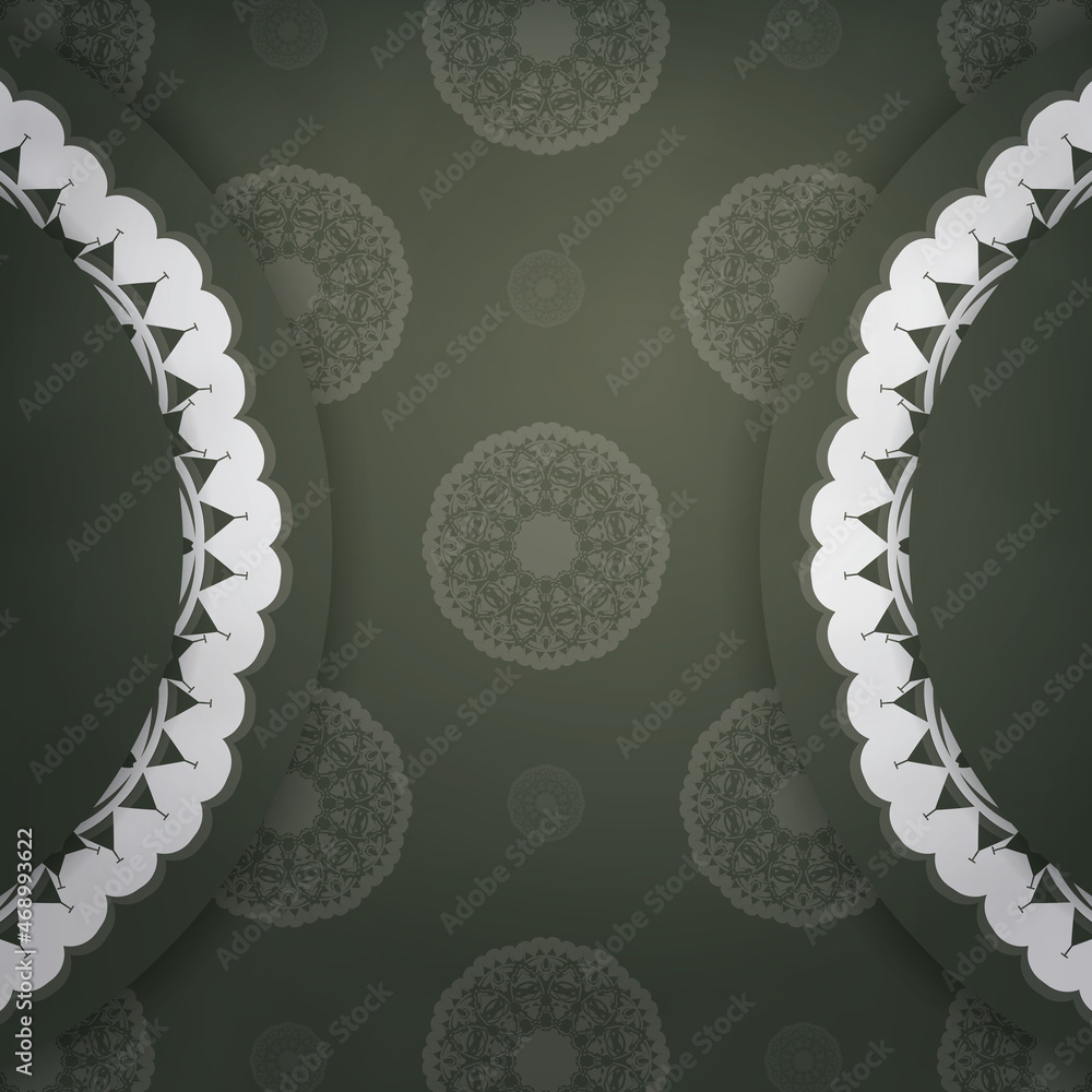 Obraz premium Dark green greeting card with vintage white ornament for your congratulations.