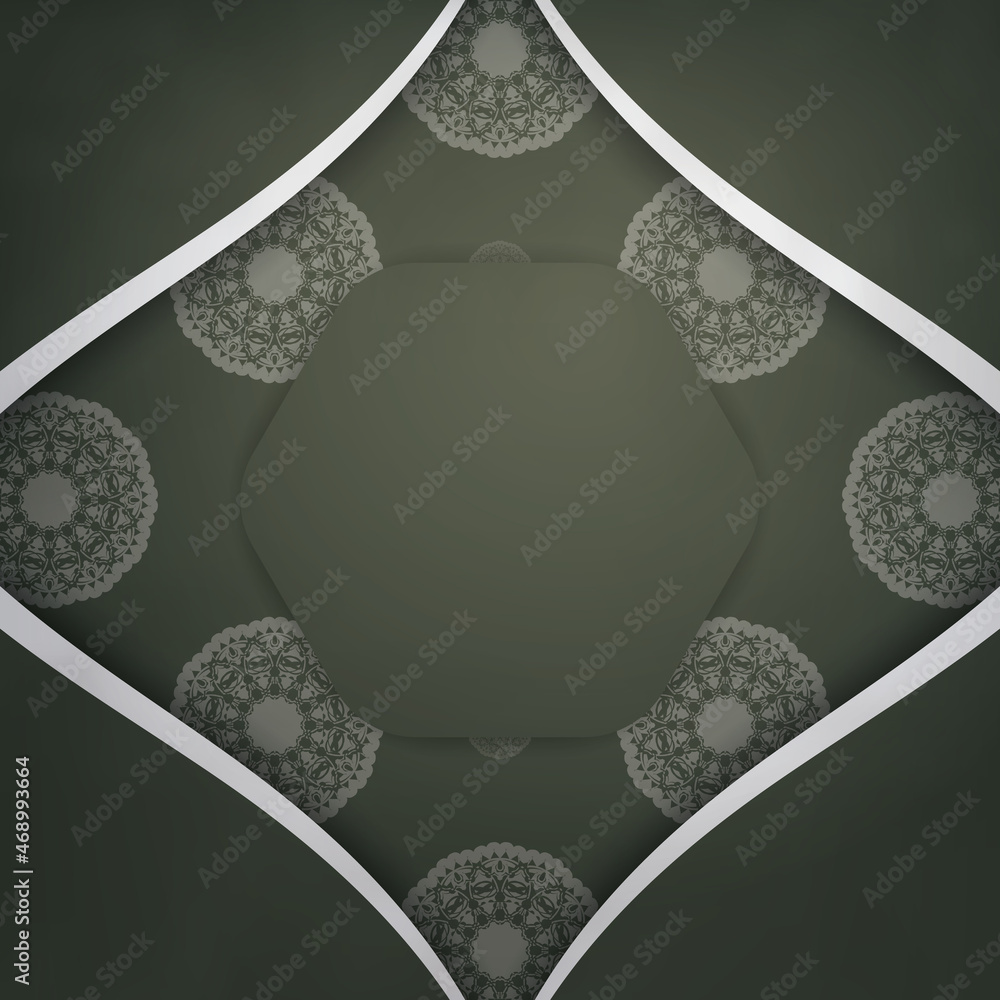 Dark green greeting card with vintage white pattern for your brand.