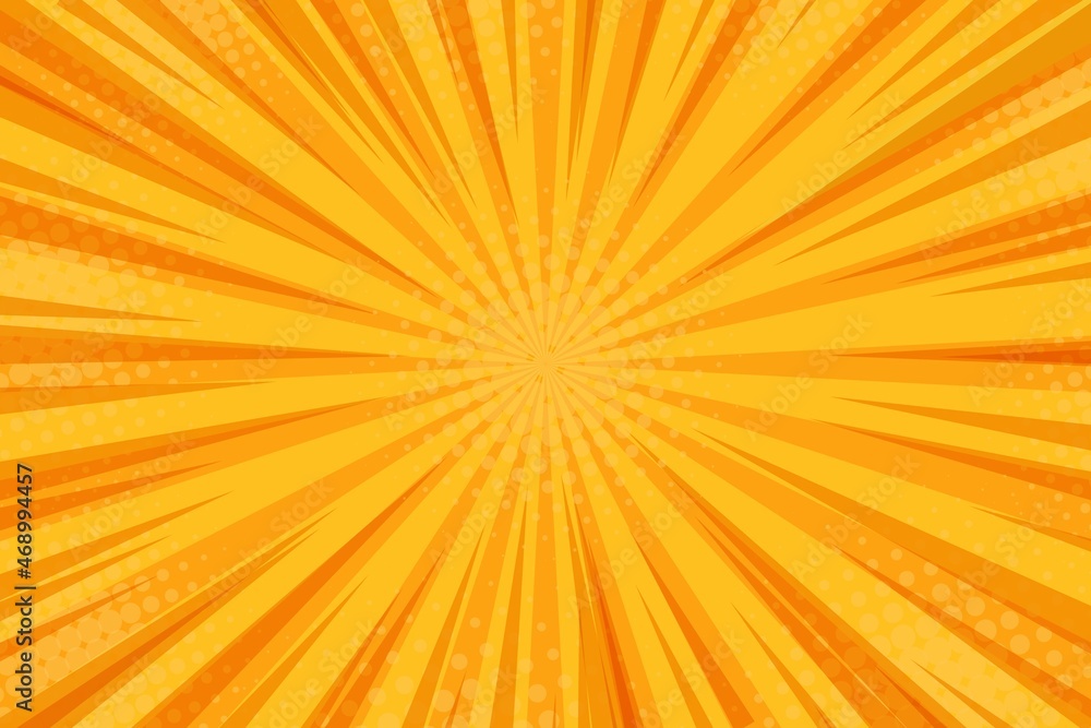 Fototapeta Pop-art kreskówka żółte tło. Retro pomarańczowy komiks transparent. Tapeta wektor rocznika półtonów