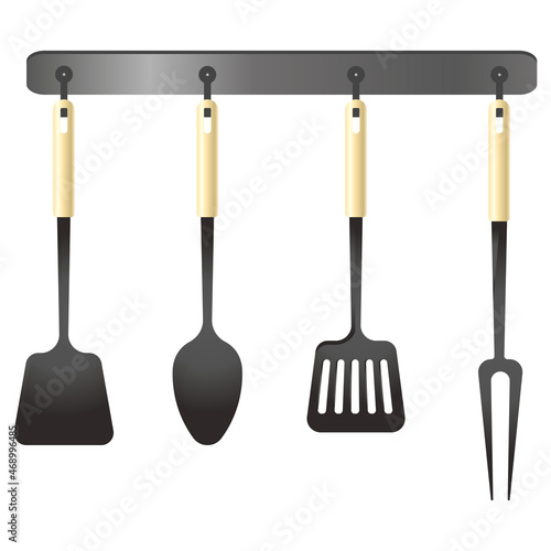 Kitchen tools on a hanger. Isolated vector illustration on white background.