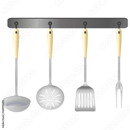 Kitchen tools on a hanger. Isolated vector illustration on white background.