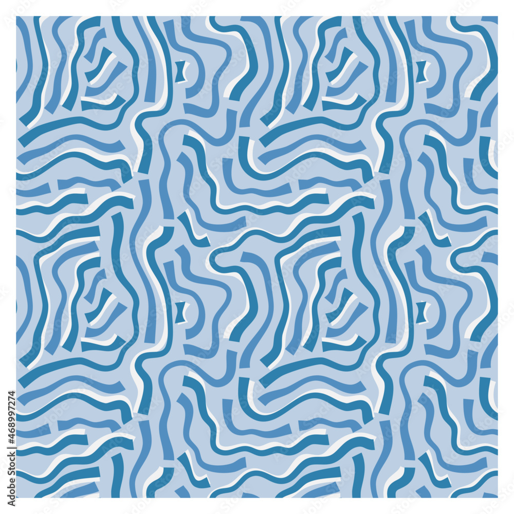 Pattern drawn by a line of doodles forming abstract waves. Figure for textiles.