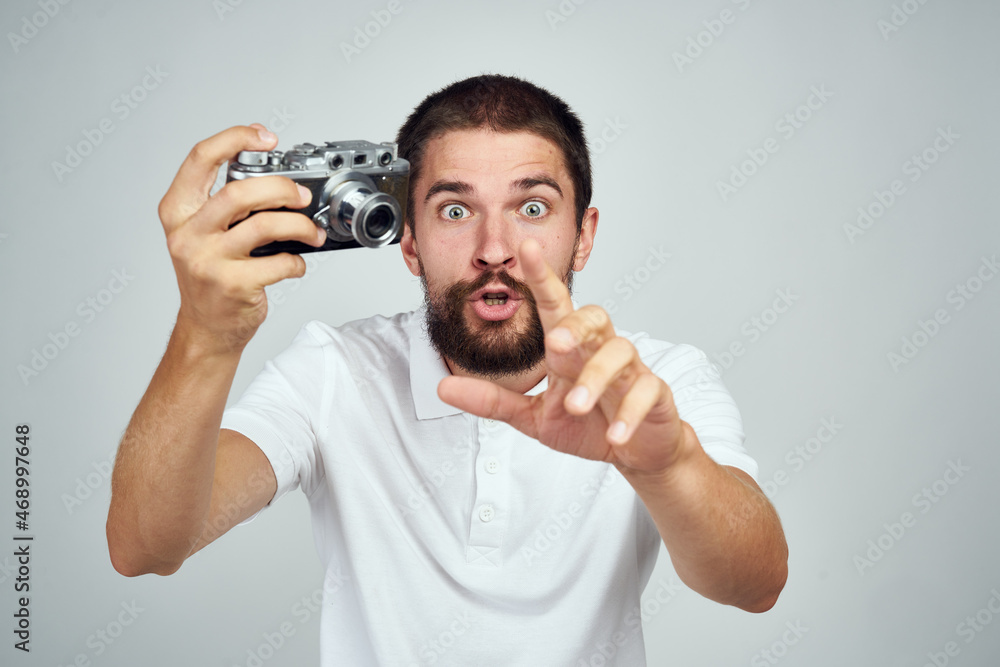 bearded man camera professional technology light background bearded man camera professional technology light background
