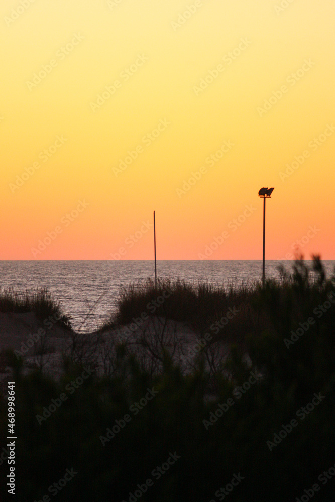 Vibrant sunset on the beach. Esmoriz, Portugal