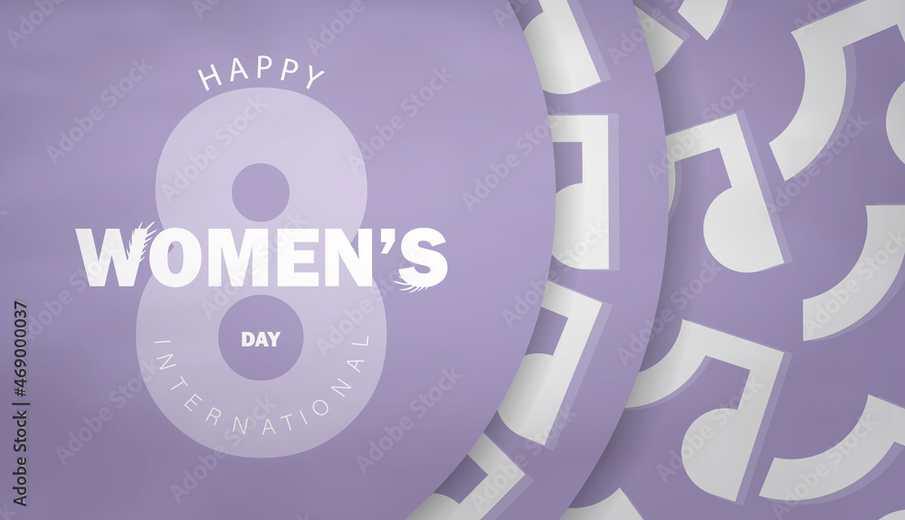 Greeting card 8 march international womens day purple color with winter white pattern Greeting card 8 march international womens day purple color with winter white pattern