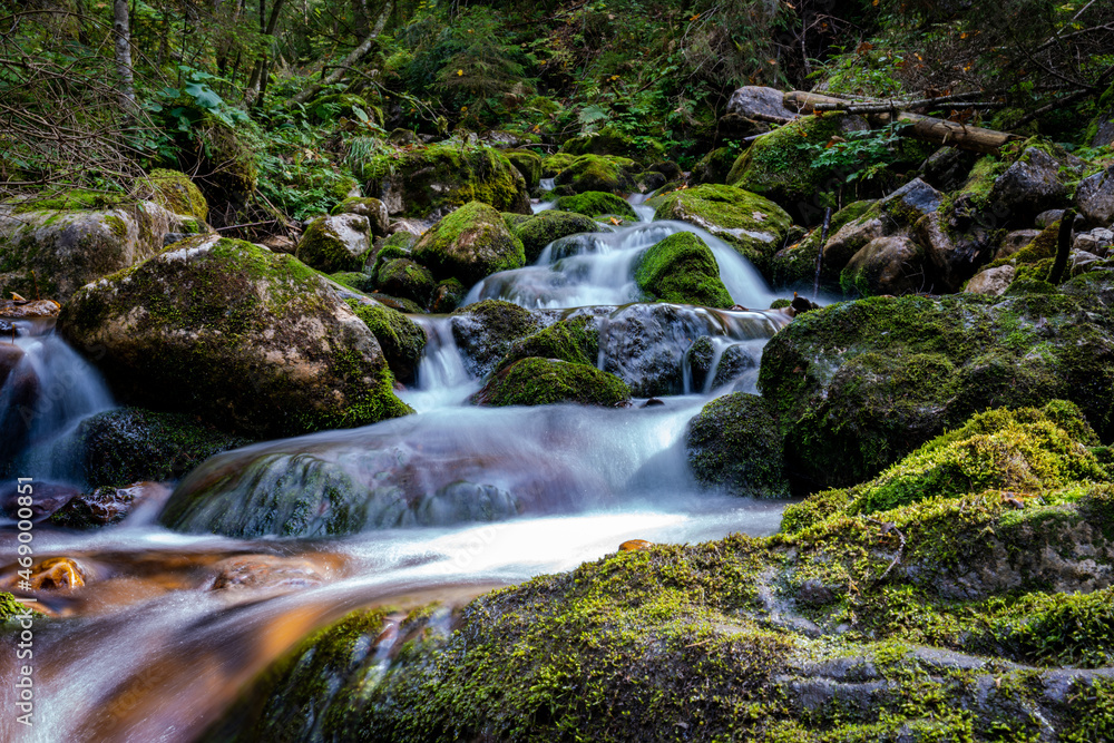 Wald, Wasserfall, Bach, Fluss, Steine, Bachlauf, Langzeitbelichtung Wald, Wasserfall, Bach, Fluss, Steine, Bachlauf, Langzeitbelichtung