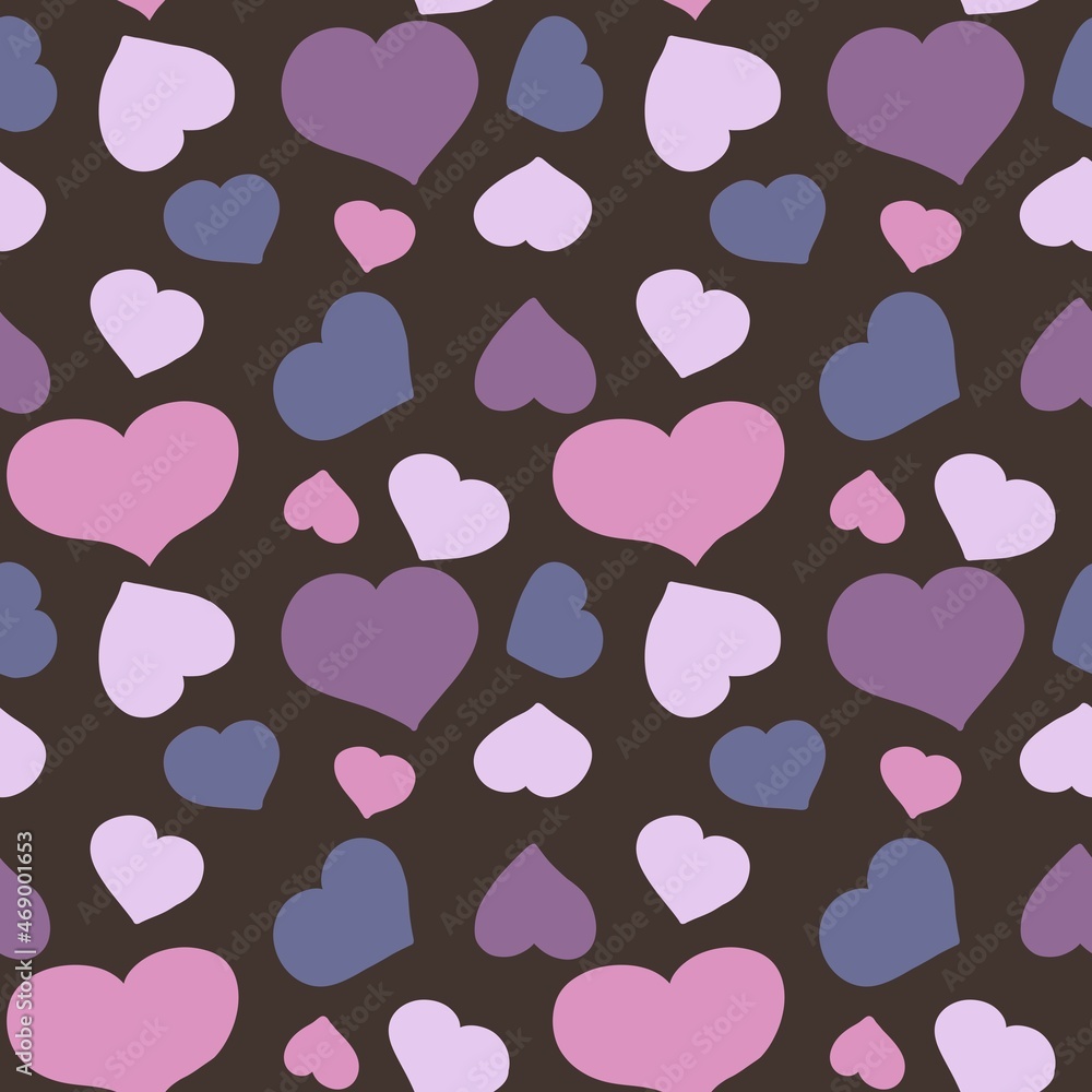 Seamless pattern with hearts of different sizes. Drawing for clothing, fabric, and other items Seamless pattern with hearts of different sizes. Drawing for clothing, fabric, and other items